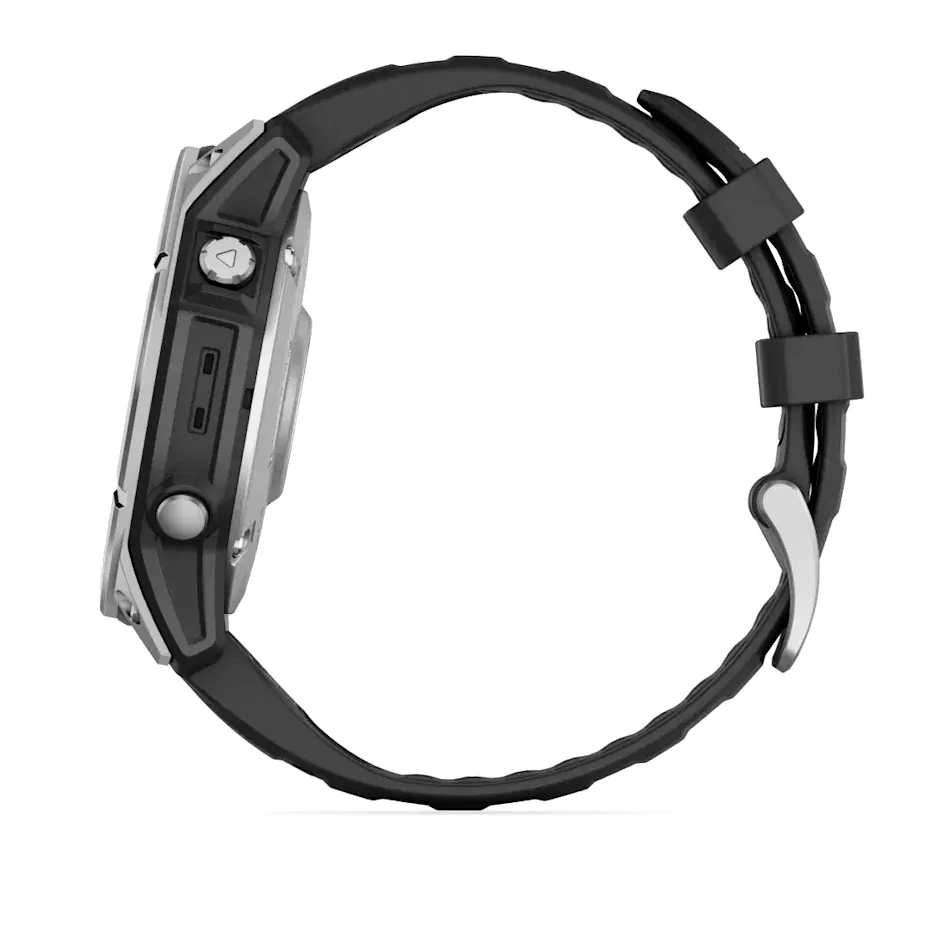 Garmin Fenix E, 47 мм, AMOLED, серебристый стальной безель, черный силиконовый ремешок, фото 4 из 7