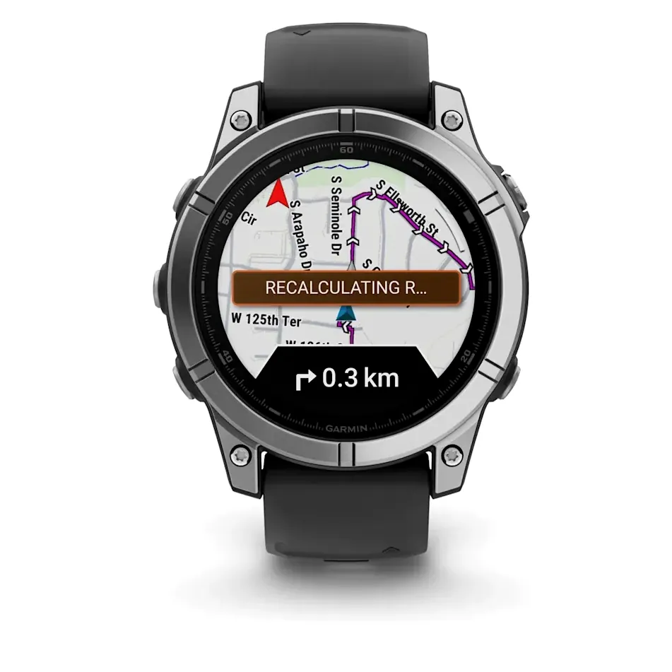Garmin Fenix E, 47 мм, AMOLED, серебристый стальной безель, черный силиконовый ремешок, фото 5 из 7