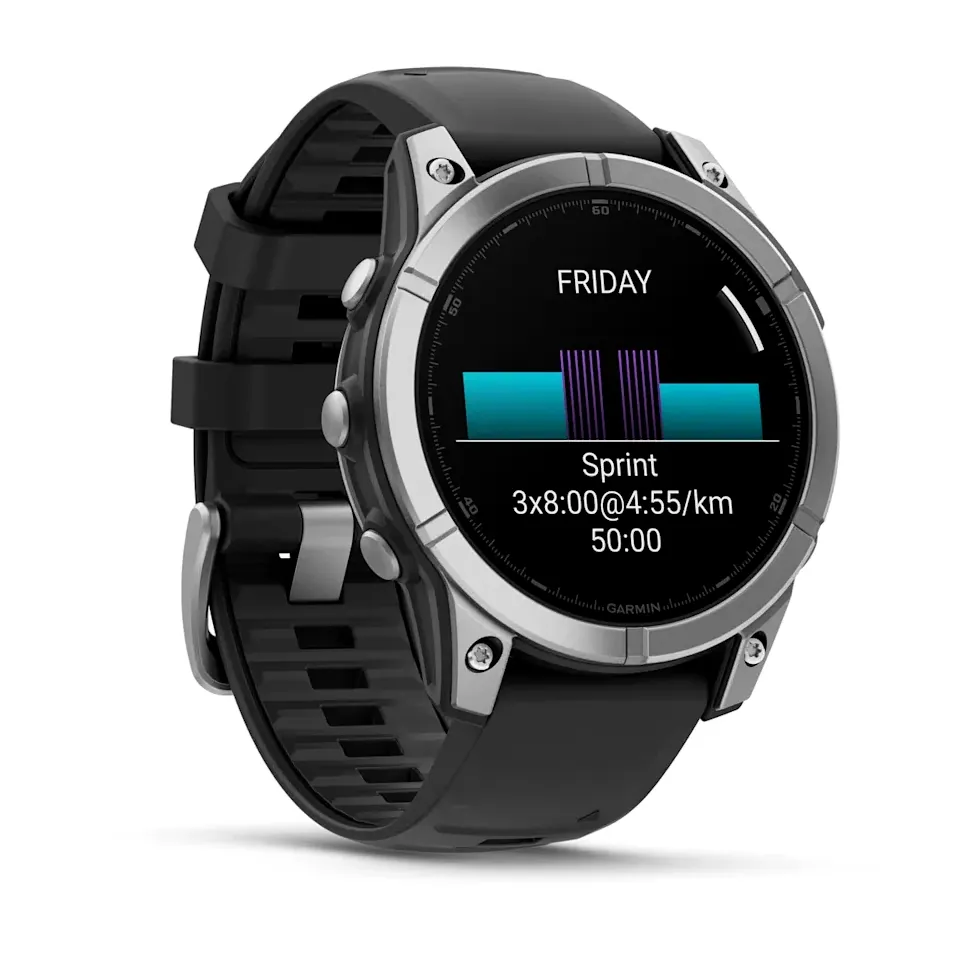 Garmin Fenix E, 47 мм, AMOLED, серебристый стальной безель, черный силиконовый ремешок, фото 6 из 7