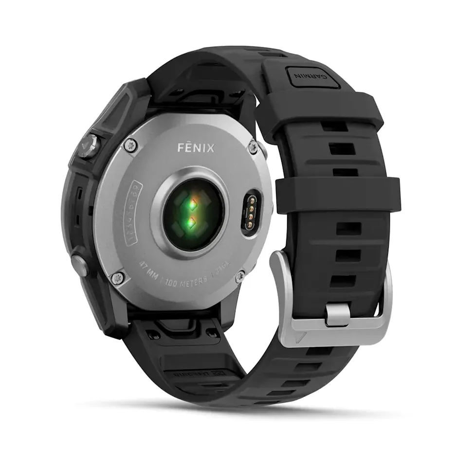 Garmin Fenix E, 47 мм, AMOLED, серебристый стальной безель, черный силиконовый ремешок, фото 7 из 7