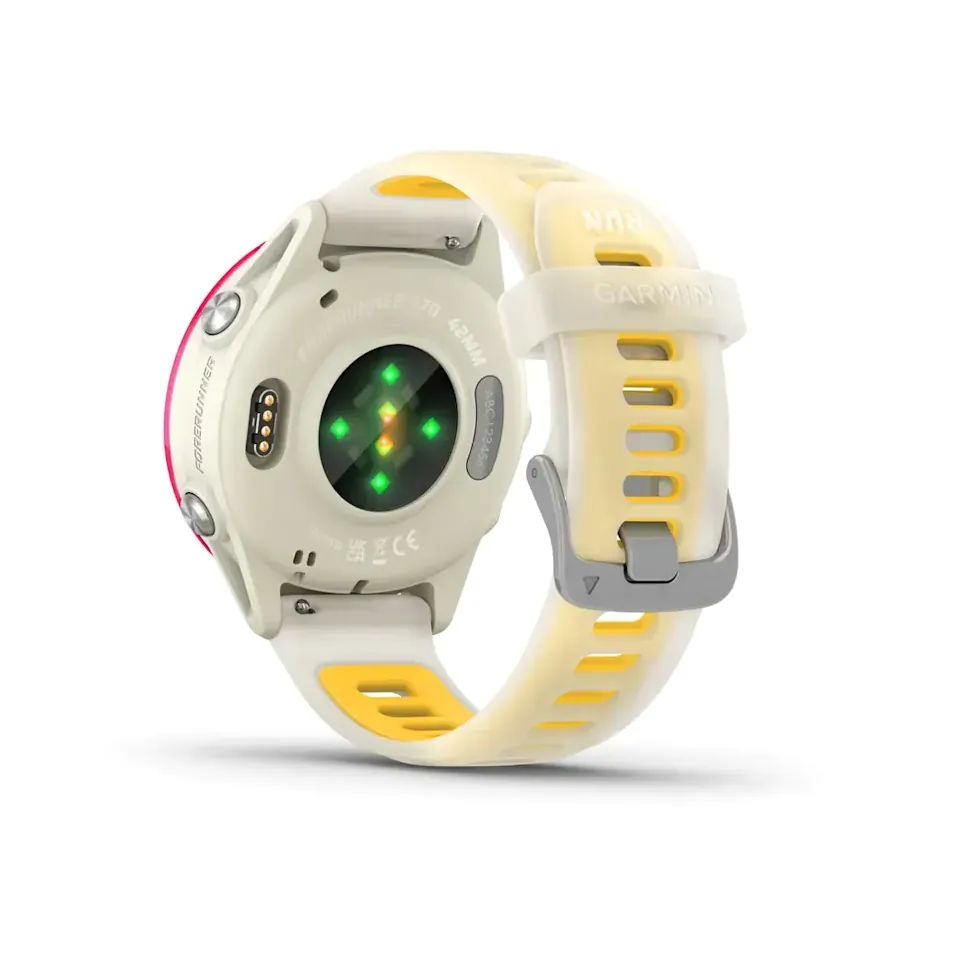 Garmin Forerunner 570, 42 мм, слоновая кость, алюминиевый безель малинового цвета, ремешок манго/слоновая кость, фото 6 из 6