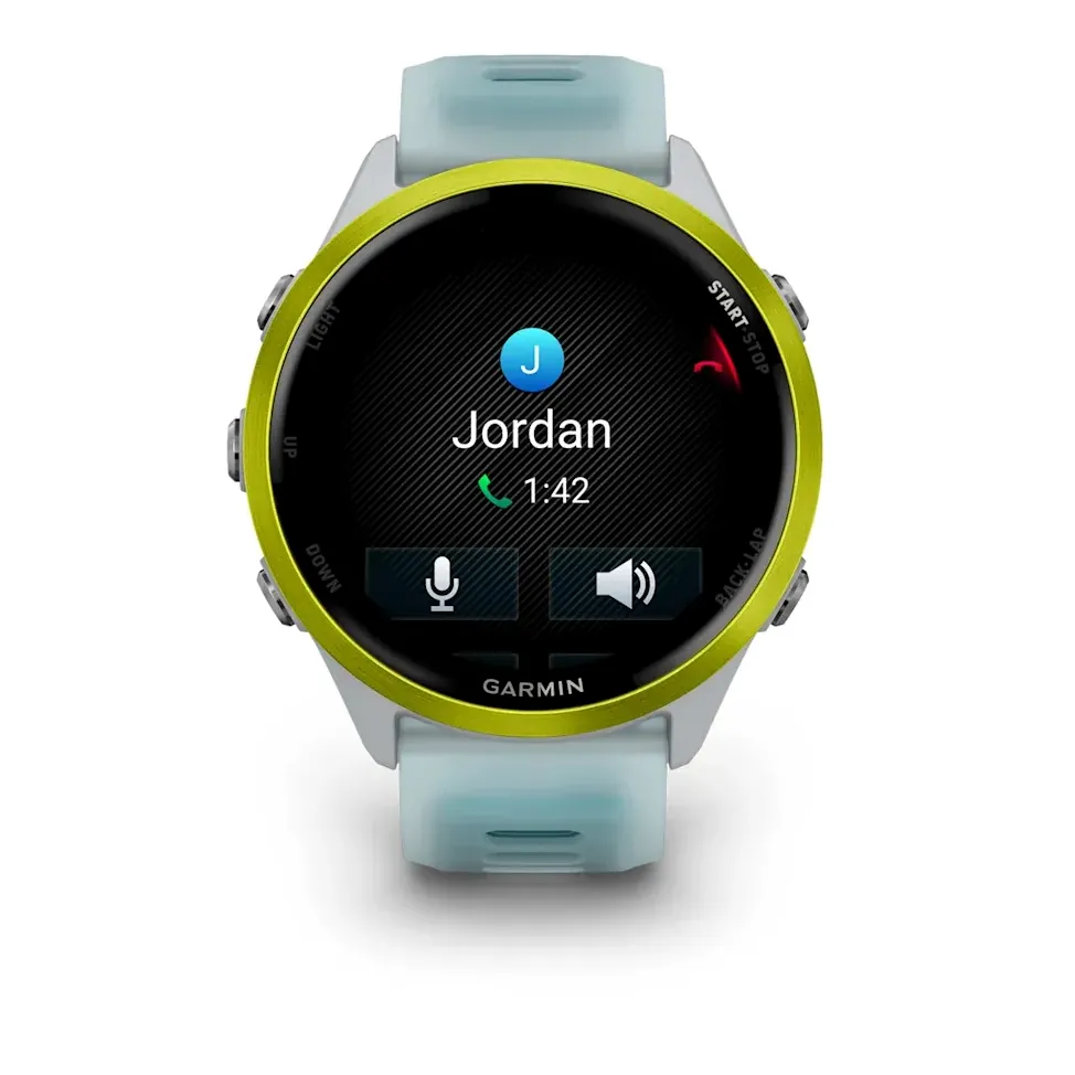 Garmin Forerunner 570, 47 мм, светло-серый, алюминиевый безель ярко-желтого цвета, бирюзовый ремешок, фото 2 из 6