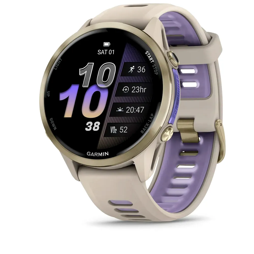 Garmin Forerunner 970, серые, золотистый титановый безель, с серым/индиго ремешком, фото 1 из 7
