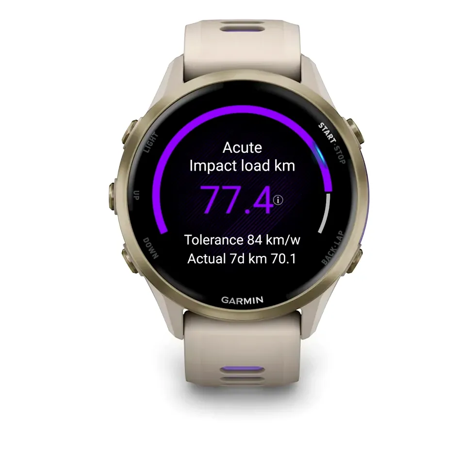 Garmin Forerunner 970, серые, золотистый титановый безель, с серым/индиго ремешком, фото 2 из 7