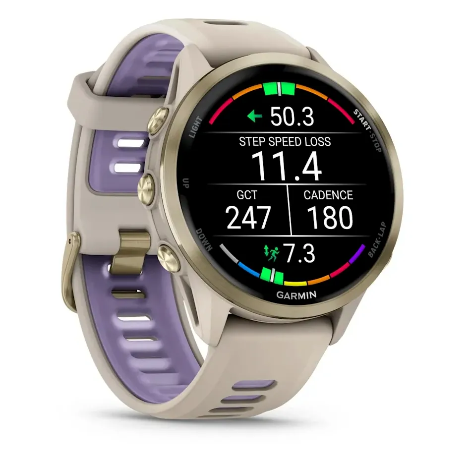 Garmin Forerunner 970, серые, золотистый титановый безель, с серым/индиго ремешком, фото 4 из 7