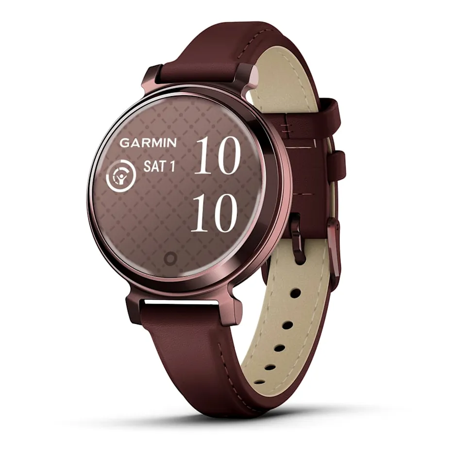 Garmin Lily 2 Classic, С безелем темно-бронзового цвета, кожаный ремешок ежевичного цвета, фото 1 из 6