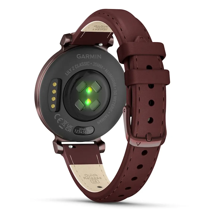 Garmin Lily 2 Classic, С безелем темно-бронзового цвета, кожаный ремешок ежевичного цвета, фото 4 из 6