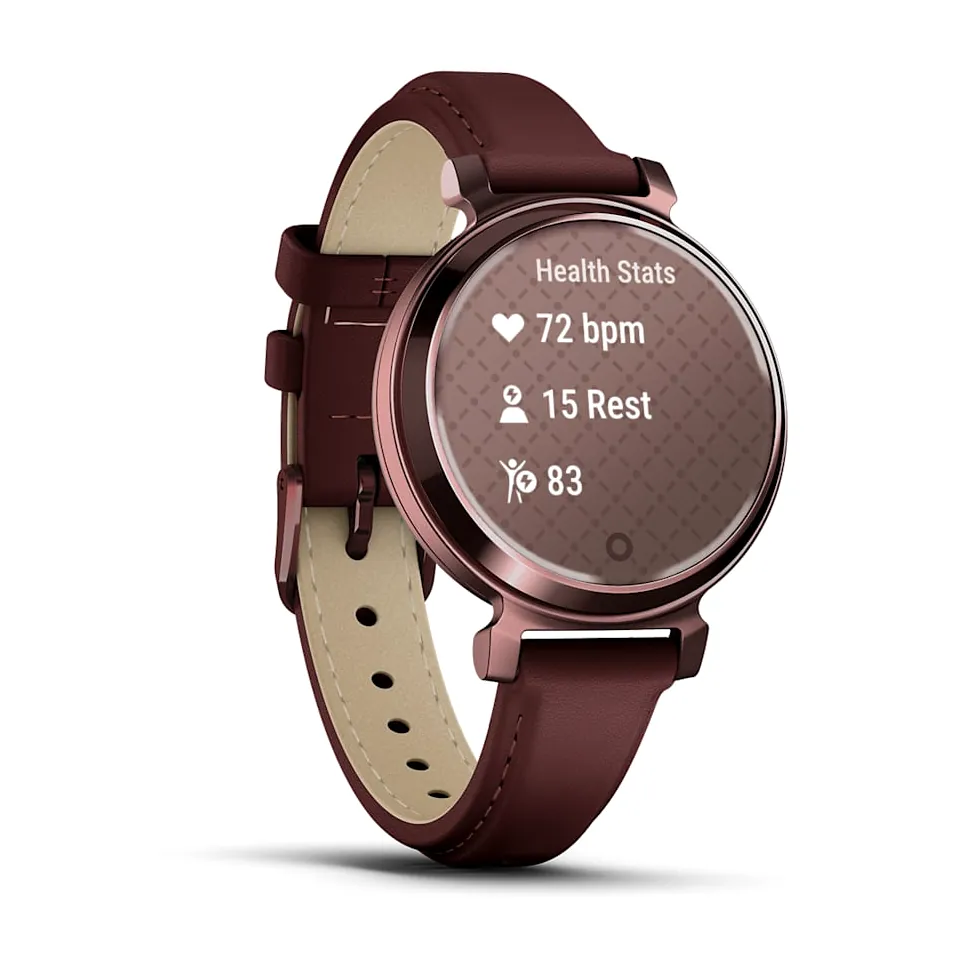 Garmin Lily 2 Classic, С безелем темно-бронзового цвета, кожаный ремешок ежевичного цвета, фото 6 из 6