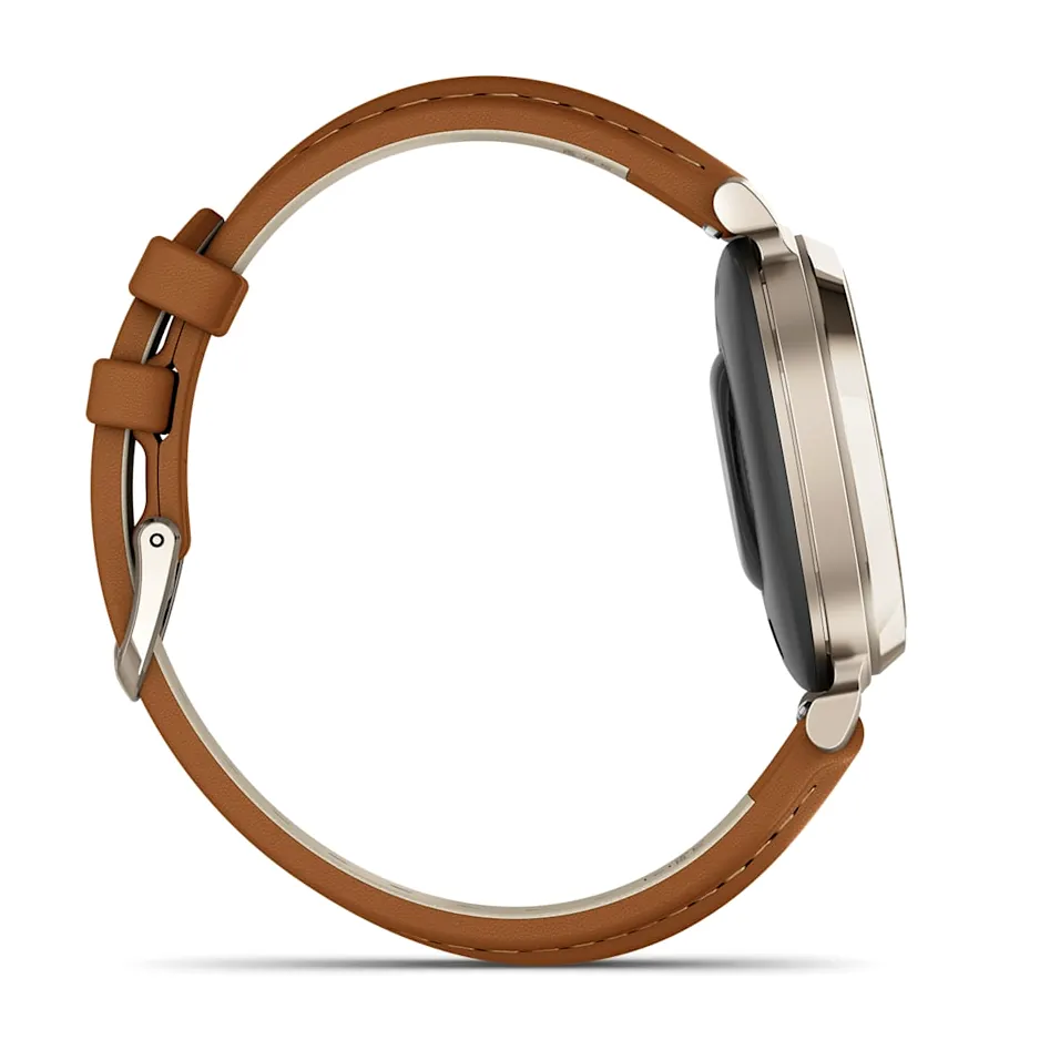 Garmin Lily 2 Classic, С безелем цвета кремовое золото, коричневый кожаный ремешок, фото 5 из 6