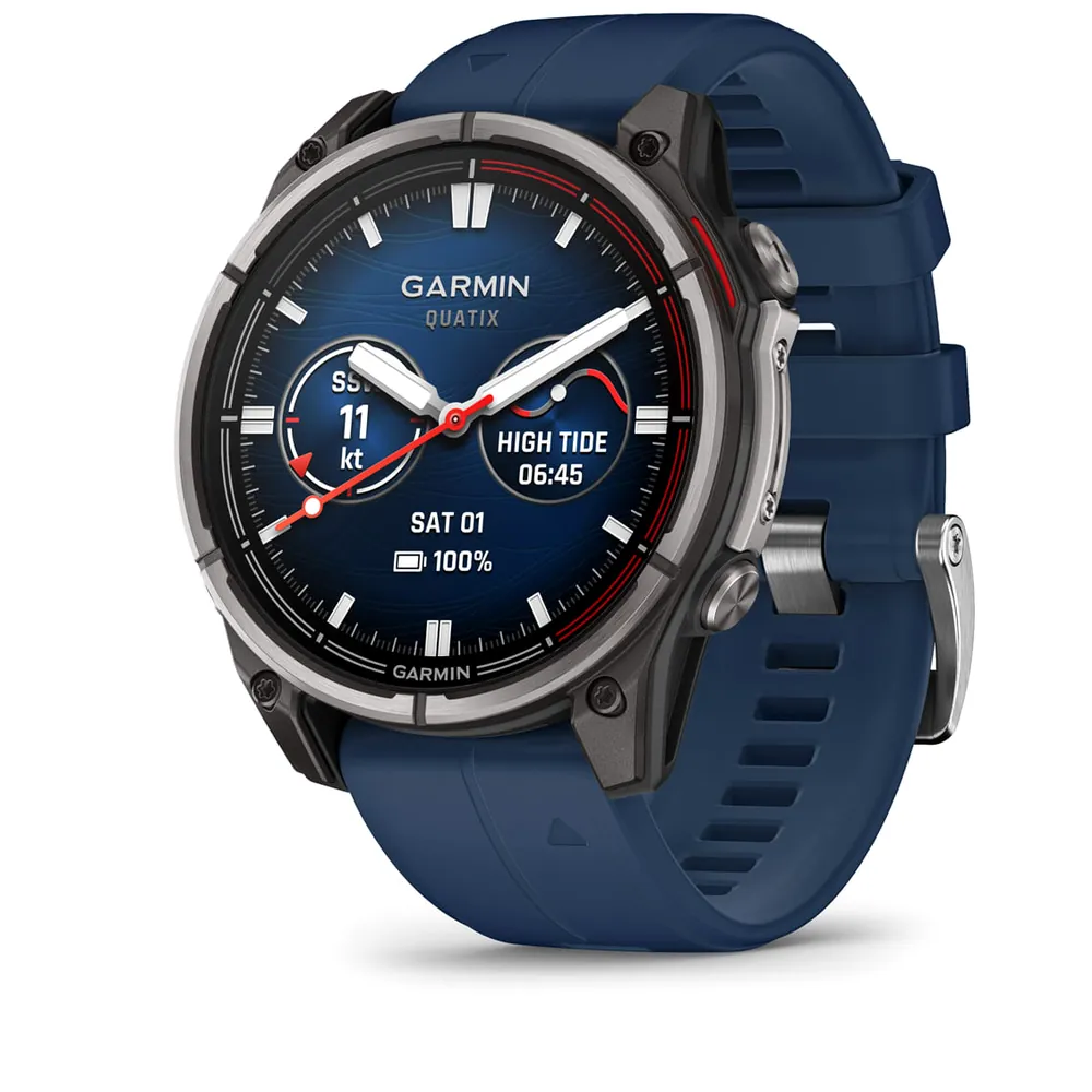 Garmin Quatix 8, 47 мм, AMOLED, Sapphire, Titanium, синий силиконовый ремешок, фото 1 из 7