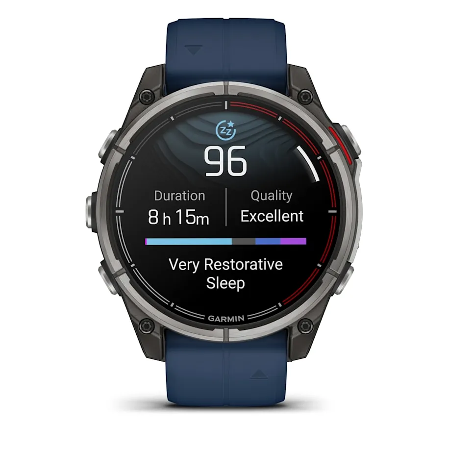 Garmin Quatix 8, 47 мм, AMOLED, Sapphire, Titanium, синий силиконовый ремешок, фото 2 из 7