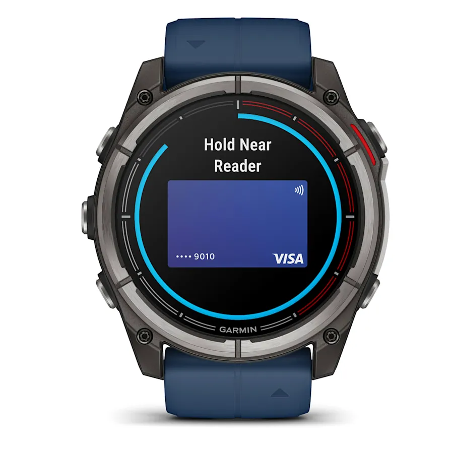 Garmin Quatix 8, 51 мм, AMOLED, Sapphire, Titanium, синий силиконовый ремешок, фото 2 из 7
