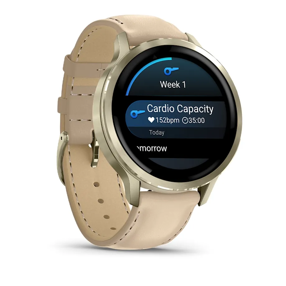 Garmin Venu 4, 41 мм, лунно-золотистый с кожаным ремешком песочного цвета, фото 5 из 7