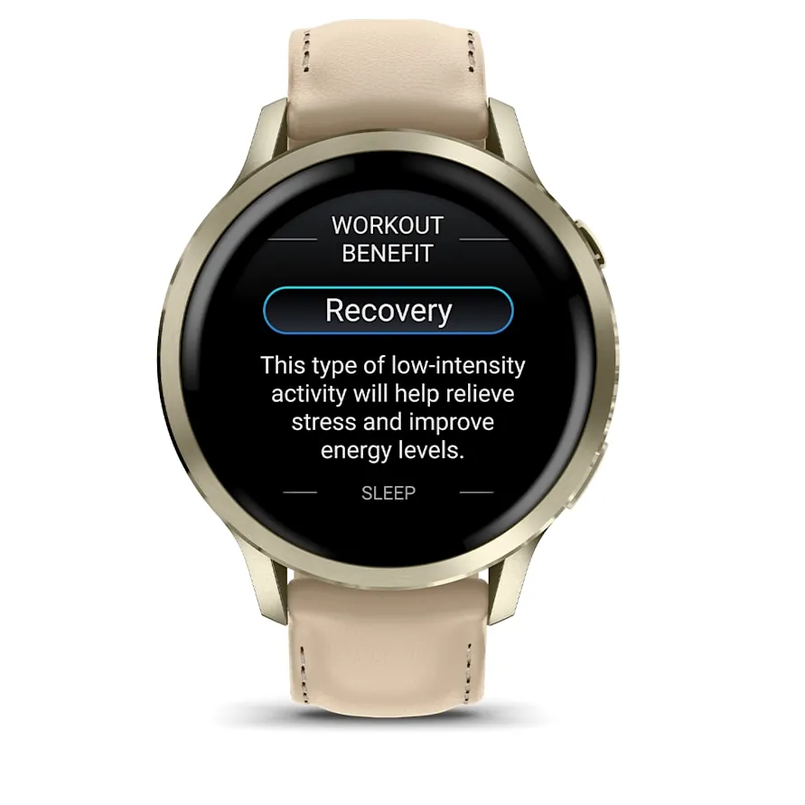 Garmin Venu 4, 41 мм, лунно-золотистый с кожаным ремешком песочного цвета, фото 6 из 7