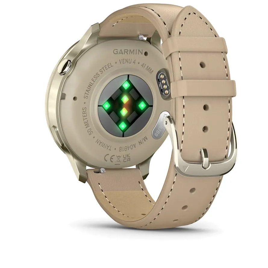 Garmin Venu 4, 41 мм, лунно-золотистый с кожаным ремешком песочного цвета, фото 7 из 7