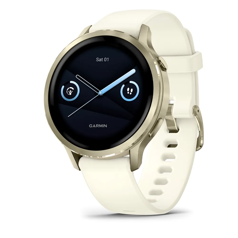 Garmin Venu 4, 41 мм, лунно-золотистый с силиконовым ремешком цвета слоновой кости, фото 1 из 6