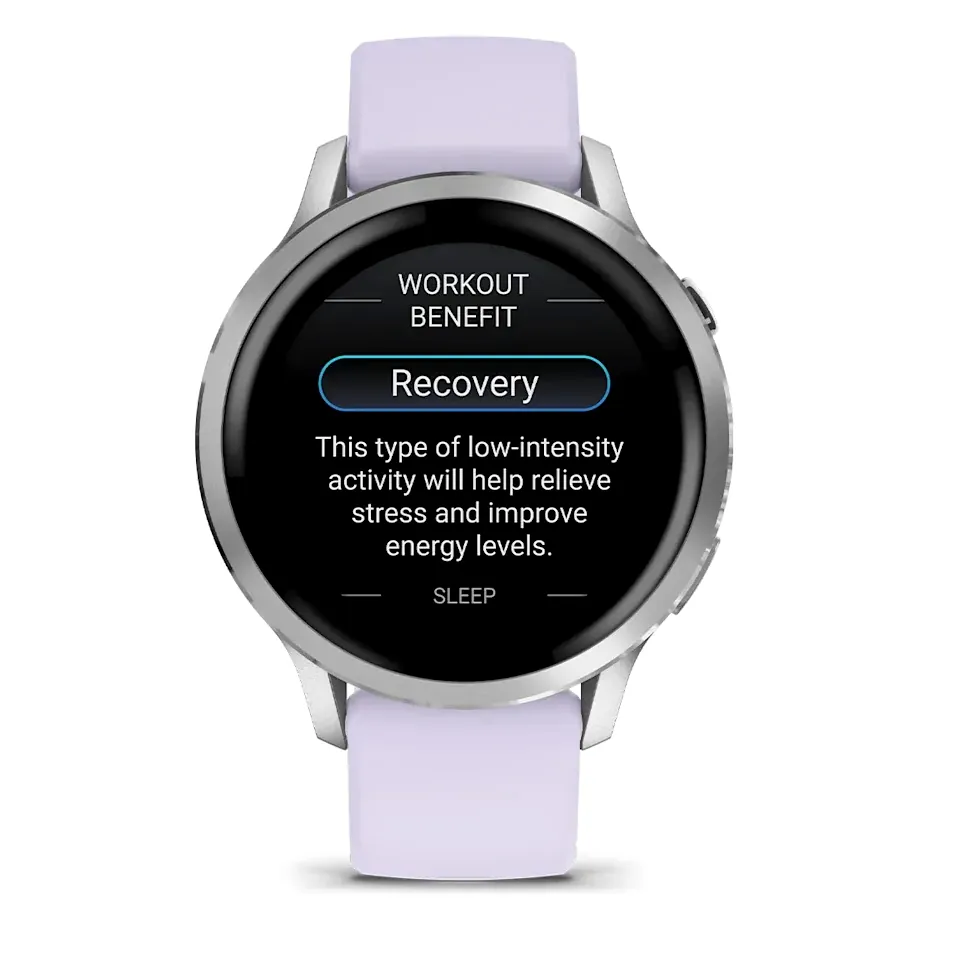 Garmin Venu 4, 41 мм, серебристый с сиренево-голубым ремешком, фото 3 из 6