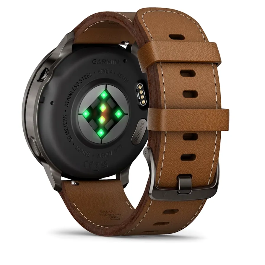 Garmin Venu 4, 45 мм, темно-серый с коричневым кожаным ремешком, фото 5 из 7