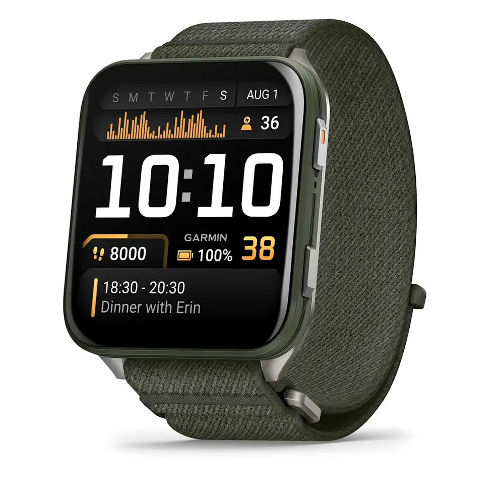 Garmin Venu X1, цвета мха с серой титановой крышкой, нейлоновым ремешком ComfortFit цвета мха, фото 1 из 7