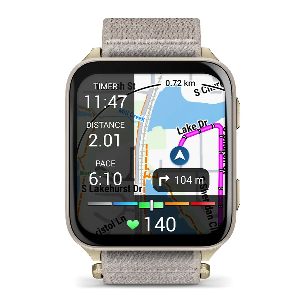 Garmin Venu X1, золотистые с титановой крышкой, серым нейлоновым ремешком, фото 3 из 7