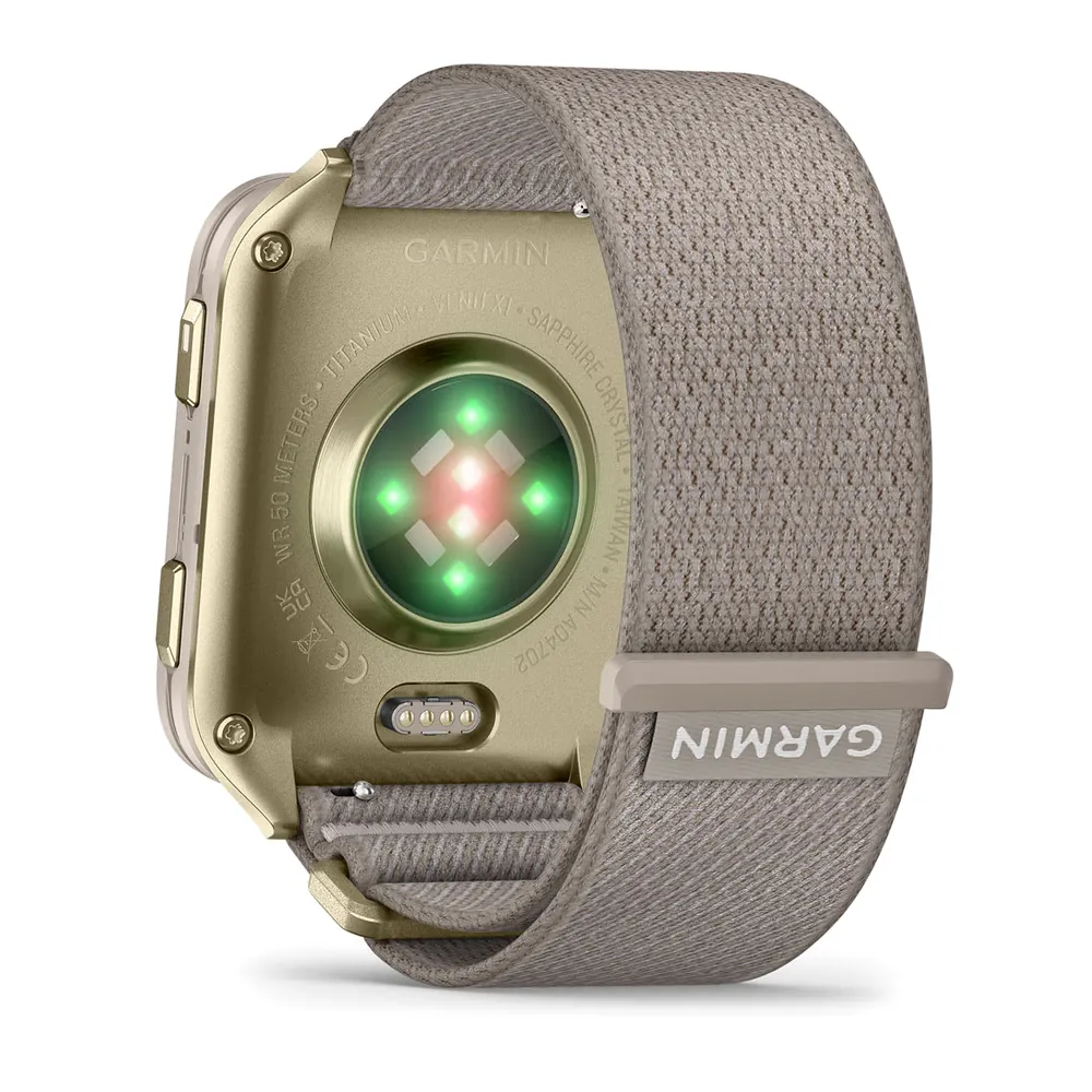 Garmin Venu X1, золотистые с титановой крышкой, серым нейлоновым ремешком, фото 5 из 7