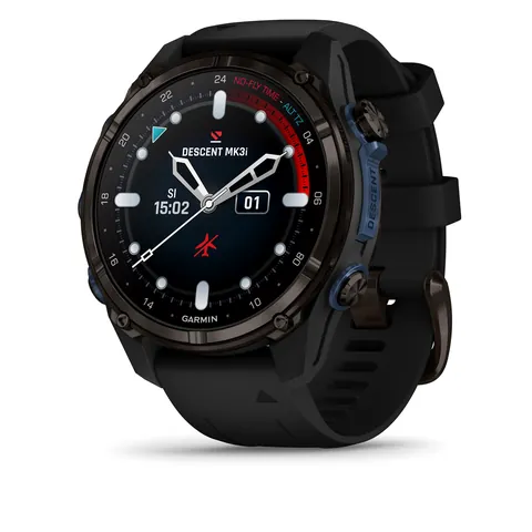 Garmin Descent Mk3i 43 мм, титановый, угольно-серый, DLC, черный силиконовый ремешок