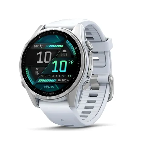 Garmin Fenix 8 43 мм, AMOLED, серебристый корпус, белый ремешок