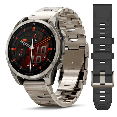 Garmin Fenix 8 47 мм, AMOLED, Sapphire, Titanium, светло-серый, титановый ремешок