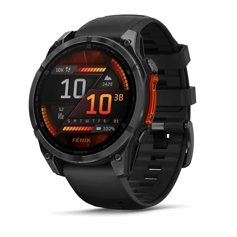 Garmin Fenix 8 47 мм, AMOLED, серый, черный силиконовый ремешок