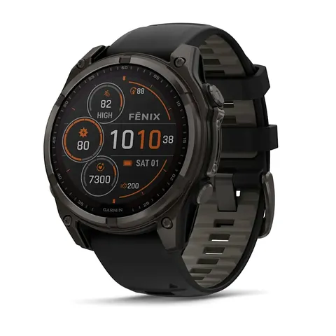 Garmin Fenix 8 47 мм, Solar, Sapphire, титановый угольно-серый DLC с черным ремешком