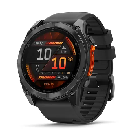 Garmin Fenix 8 51 мм, AMOLED, серый, черный силиконовый ремешок
