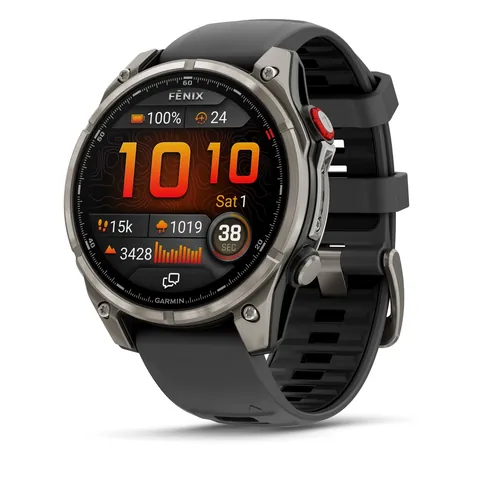 Garmin Fenix 8 Pro 47 мм, AMOLED, серебристо-серый, графитово-черный силиконовый ремешок