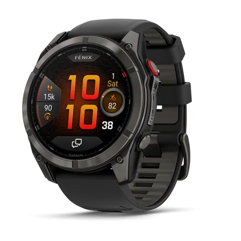 Garmin Fenix 8 Pro 51 мм, AMOLED, DLC, угольно-серый, черный силиконовый ремешок