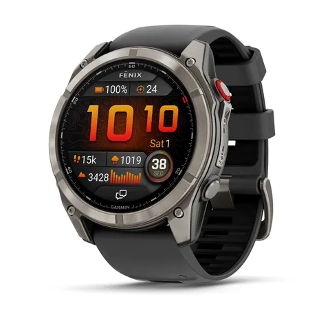 Garmin Fenix 8 Pro 51 мм, AMOLED, серебристо-серый, графитово-черный силиконовый ремешок
