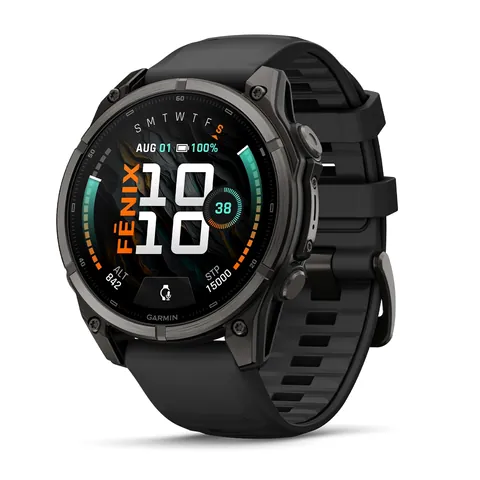 Garmin Fenix 9 47 мм, титановый, угольно-серый DLC, черный силиконовый ремешок