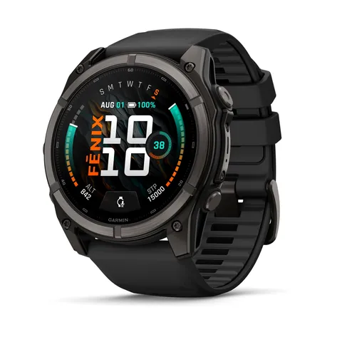 Garmin Fenix 9 51 мм, титановый, угольно-серый DLC, черный силиконовый ремешок