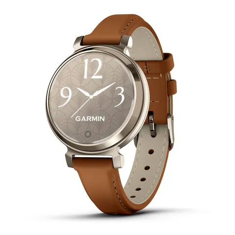 Garmin Lily 2 Classic с безелем цвета кремовое золото, коричневый кожаный ремешок