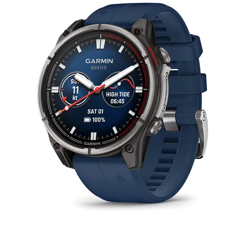 Garmin Quatix 8 47 мм, AMOLED, Sapphire, Titanium, синий силиконовый ремешок