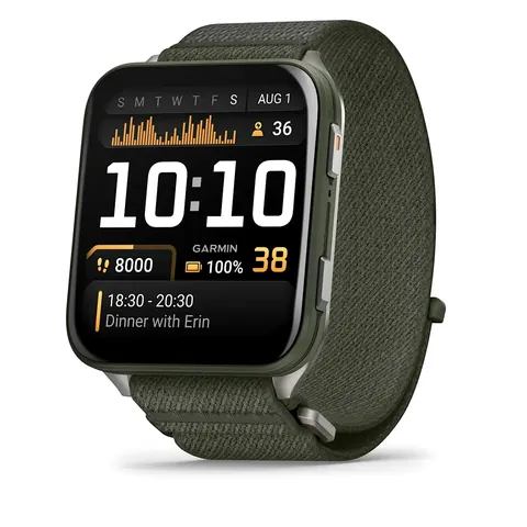 Garmin Venu X1 цвета мха с серой титановой крышкой, нейлоновым ремешком ComfortFit цвета мха
